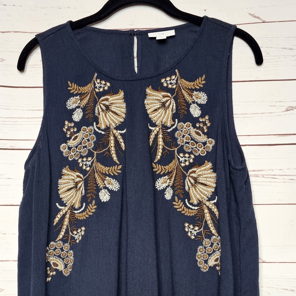 J. Jill Embroidered Navy Blue Sleeveless Top - Picture 3 of 10